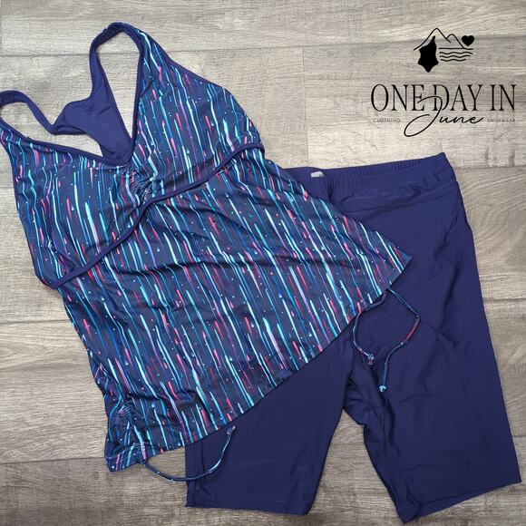 Yonique Boyshort Racerback Tankini Swimsuit Size XL - Picture 2 of 5